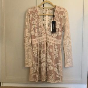 For Love & Lemons Cream Lace Long Sleeve Dress M